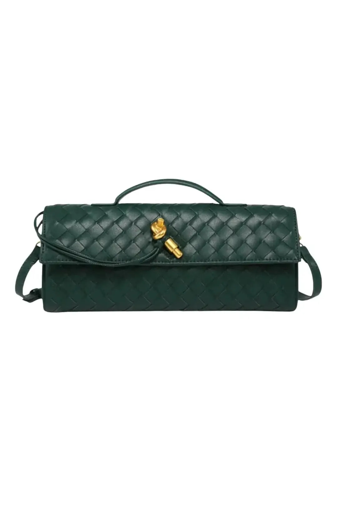 Handgewebte Leder-Clutch mit Golddetail