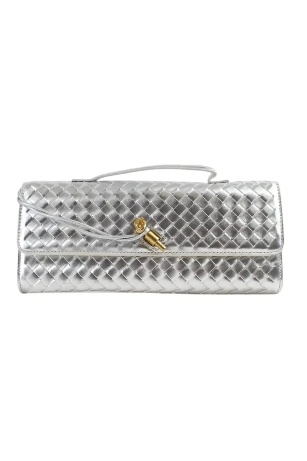 Handgewebte Leder-Clutch mit Golddetail