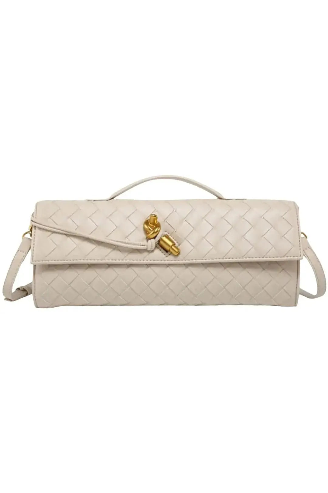 Handgewebte Leder-Clutch mit Golddetail