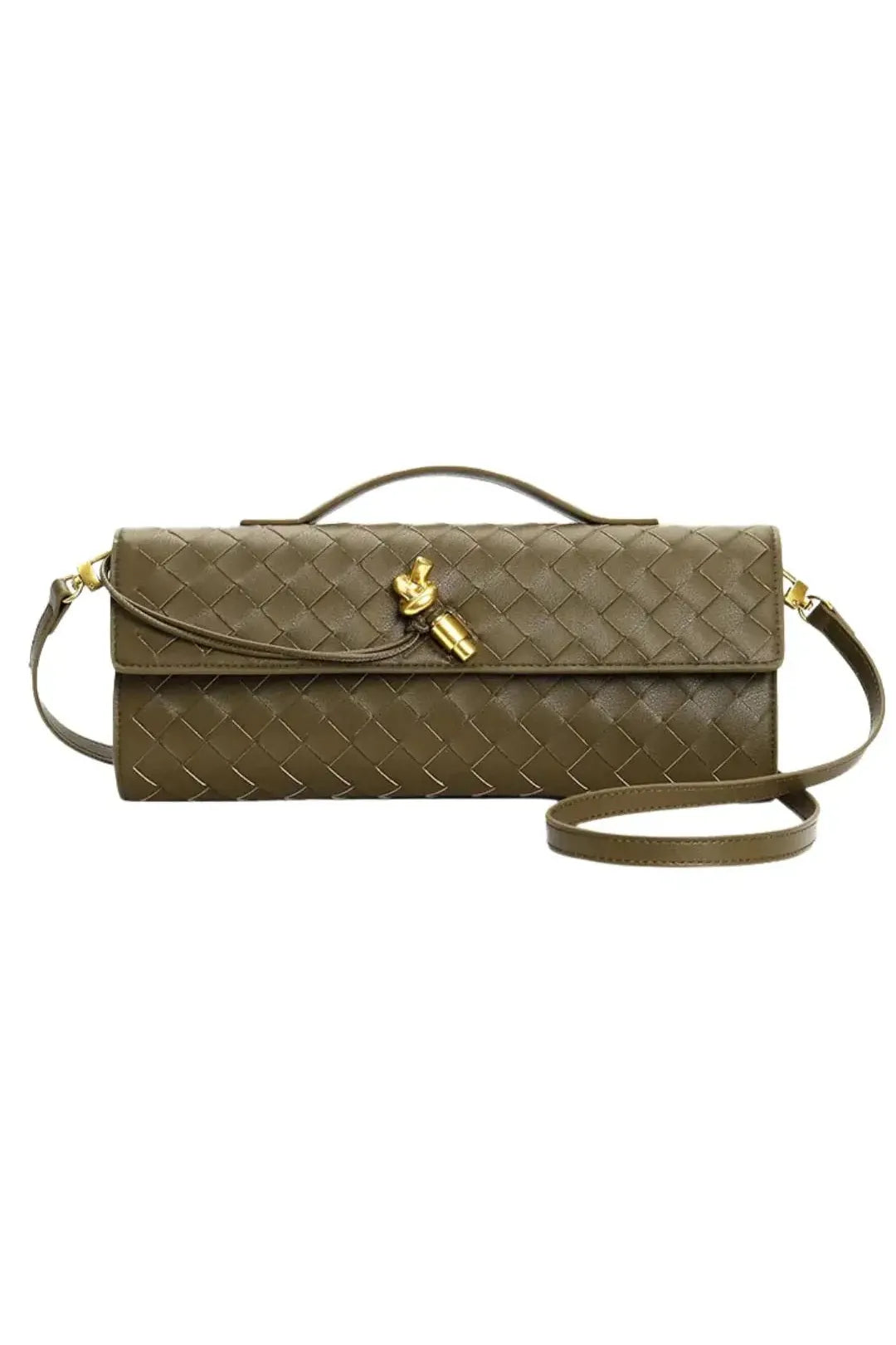 Handgewebte Leder-Clutch mit Golddetail