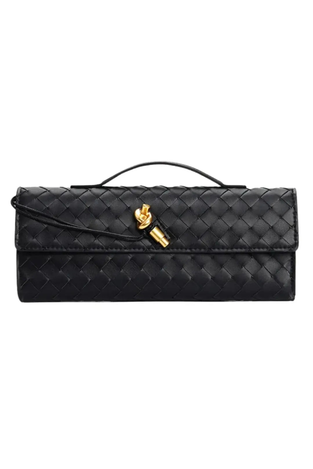 Handgewebte Leder-Clutch mit Golddetail