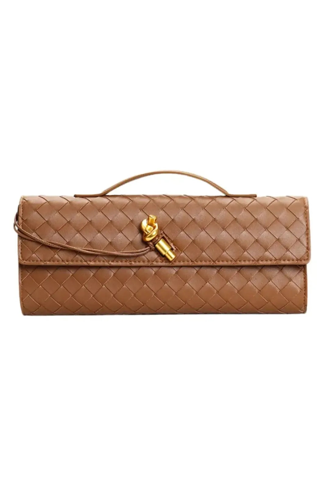 Handgewebte Leder-Clutch mit Golddetail