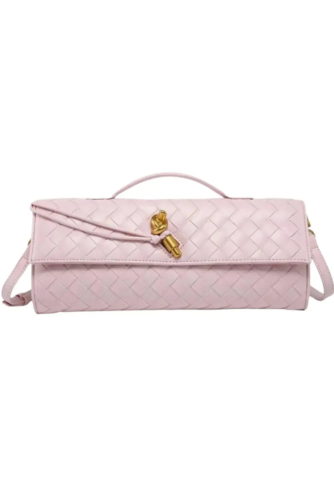 Handgewebte Leder-Clutch mit Golddetail