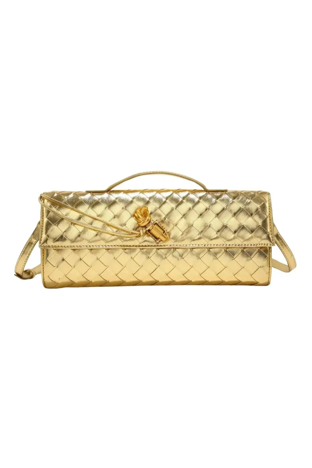 Handgewebte Leder-Clutch mit Golddetail