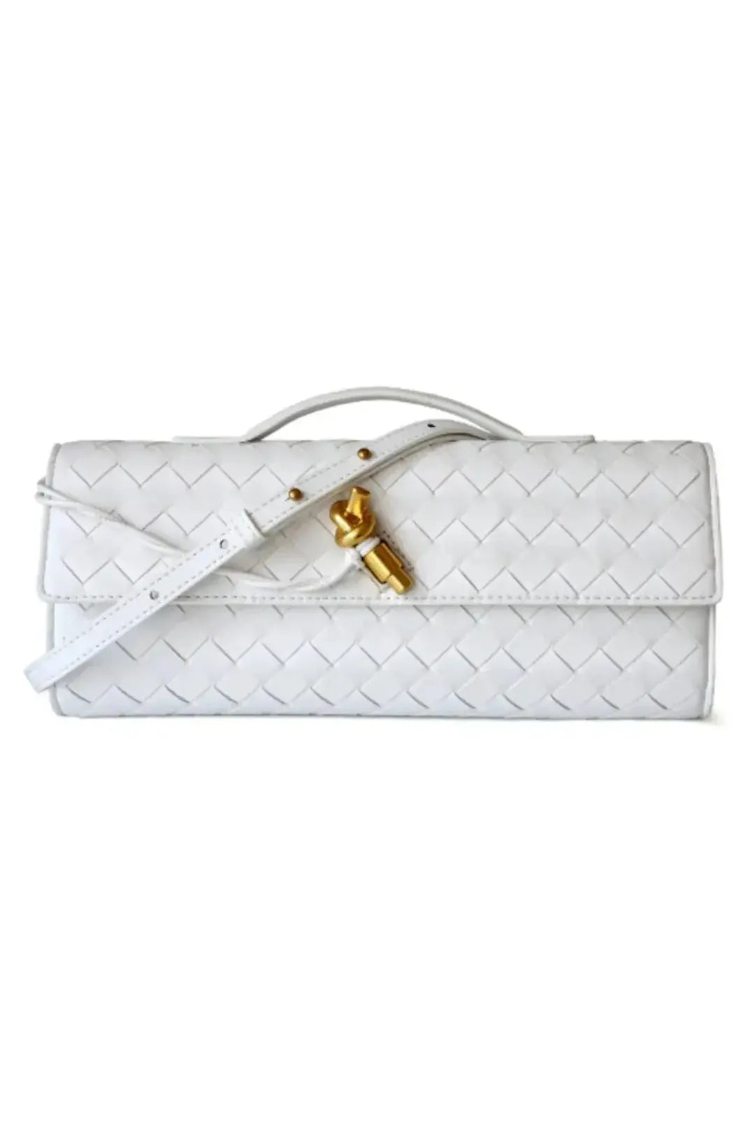Handgewebte Leder-Clutch mit Golddetail